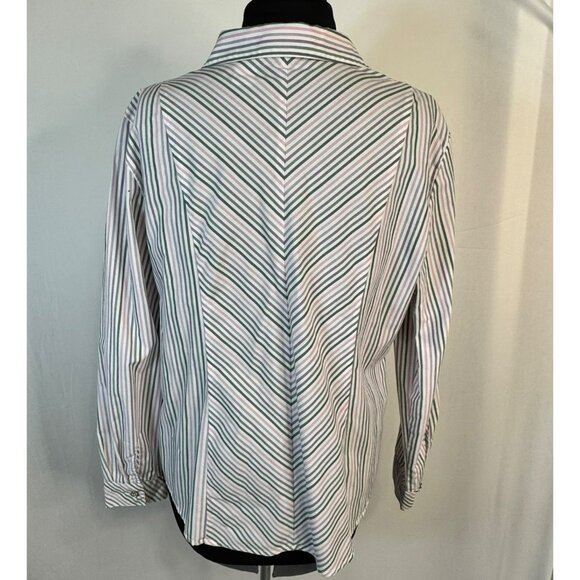 Alfred Dunner Petite 16P Striped Button-Up Long Sleeve Shirt Pink Gray - Picture 6 of 7